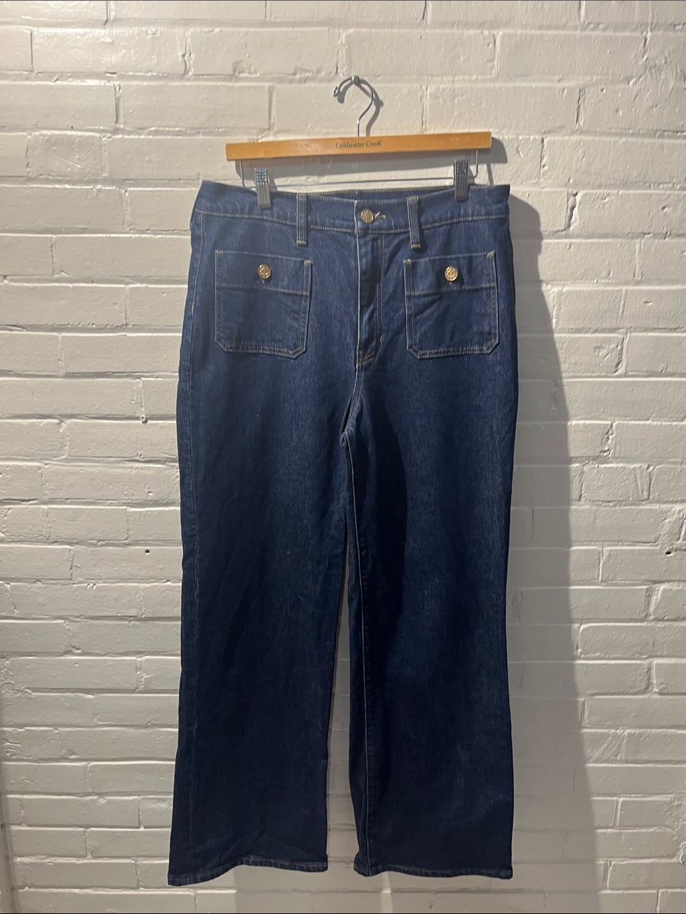 J. Crew Dark Blue Wide-Leg Jeans with Front Patch Pockets